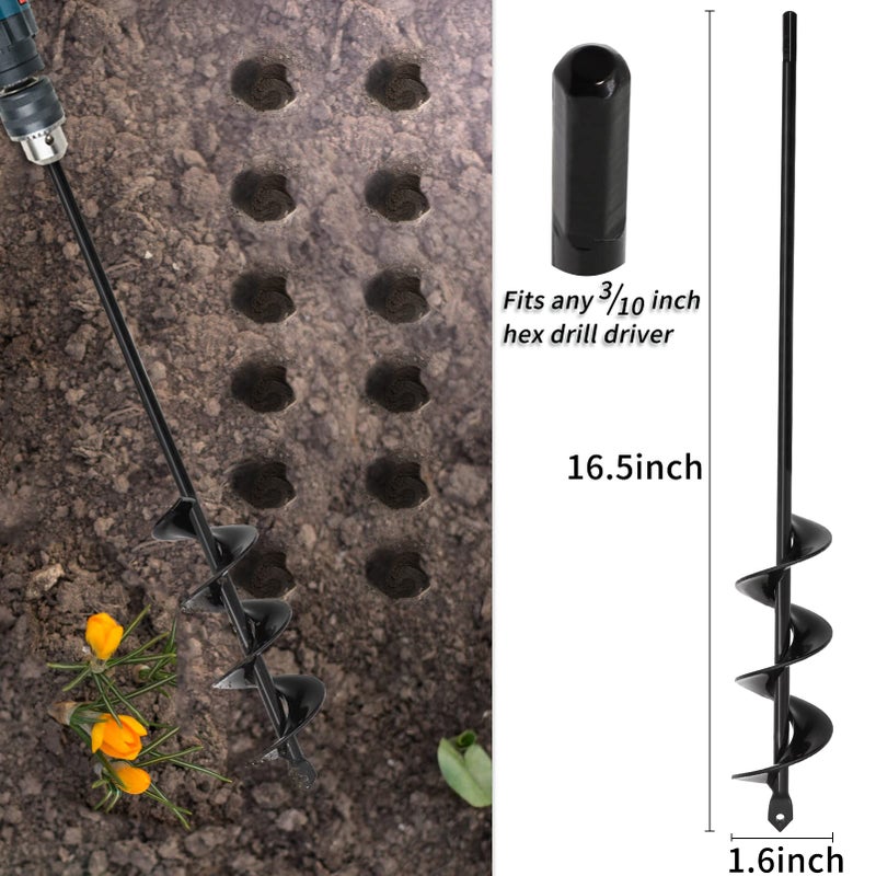TCBWFY Auger Drill Bit for Planting 1.6x16.5inch Extended Length Garden Auger Spiral Drill Bit for Planting Bulbs Flowers,Post Hole Digger for 3/8â€Hex Drill - Image 2